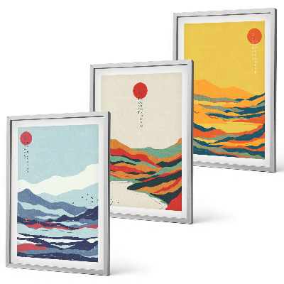 Juego de 3 cuadros Abstracción de río con montañas coloridas