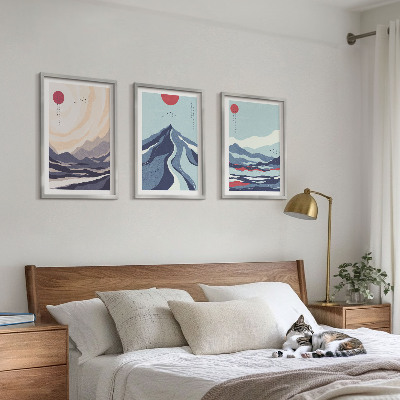 Set de 3 cuadros para salón Montañas japonesas abstractas