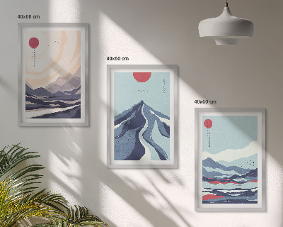 Set de 3 cuadros para salón Montañas japonesas abstractas