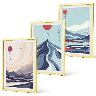 Set de 3 cuadros para salón Montañas japonesas abstractas