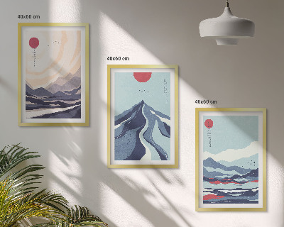 Set de 3 cuadros para salón Montañas japonesas abstractas