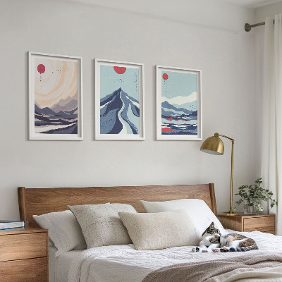 Set de 3 cuadros para salón Montañas japonesas abstractas