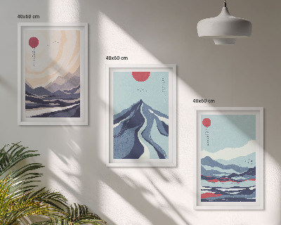 Set de 3 cuadros para salón Montañas japonesas abstractas