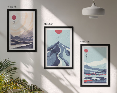 Set de 3 cuadros para salón Montañas japonesas abstractas