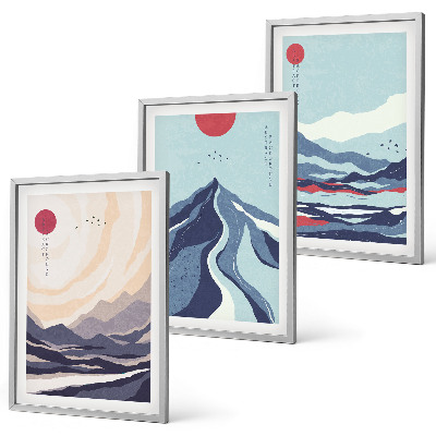 Set de 3 cuadros para salón Montañas japonesas abstractas