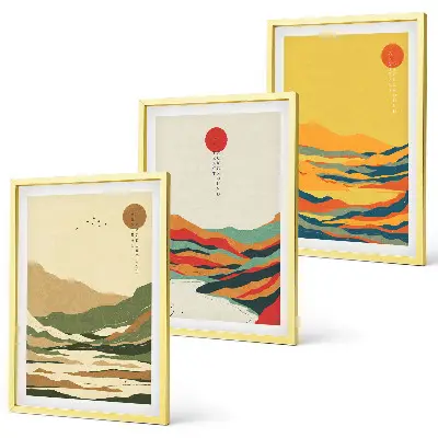 Juego de 3 cuadros con patrones coloridos de montañas estilo Japandi