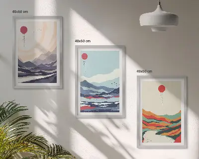 Set de 3 cuadros de abstracciones de montañas japonesas para salón