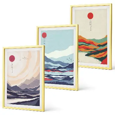 Set de 3 cuadros de abstracciones de montañas japonesas para salón