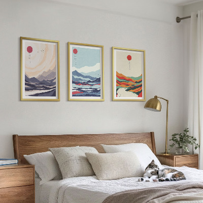 Set de 3 cuadros para salón abstracciones de montañas japonesas