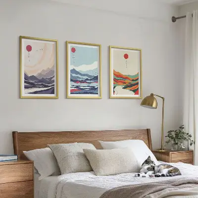 Set de 3 cuadros de abstracciones de montañas japonesas para salón