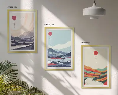 Set de 3 cuadros de abstracciones de montañas japonesas para salón