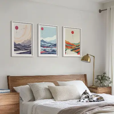 Set de 3 cuadros de abstracciones de montañas japonesas para salón
