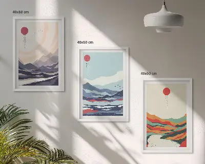Set de 3 cuadros de abstracciones de montañas japonesas para salón
