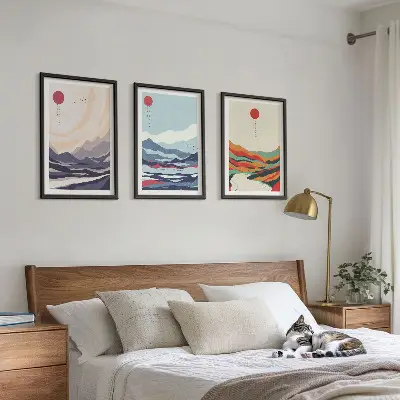 Set de 3 cuadros de abstracciones de montañas japonesas para salón