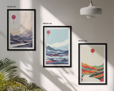 Set de 3 cuadros para salón abstracciones de montañas japonesas