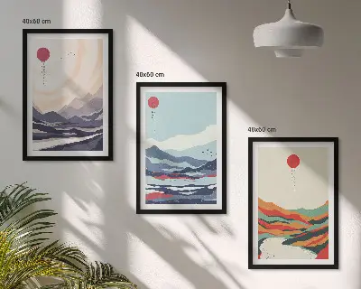 Set de 3 cuadros de abstracciones de montañas japonesas para salón