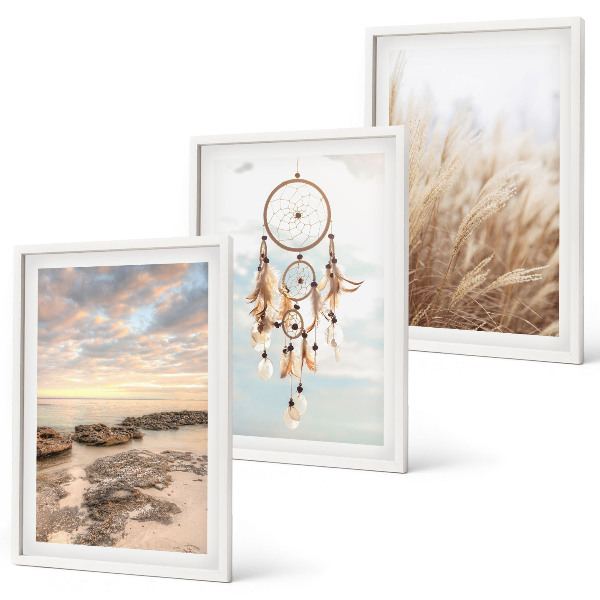 Set de 3 cuadros para salón Mar de nubes atrapasueños hierba