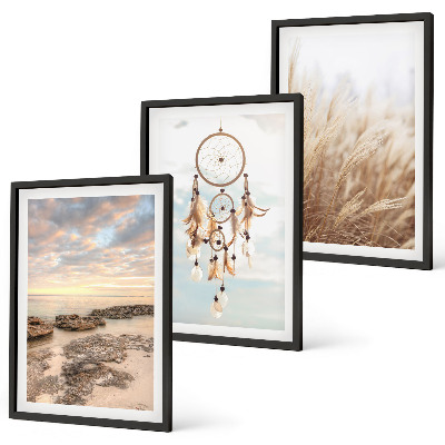 Set de 3 cuadros para salón Mar de nubes atrapasueños hierba