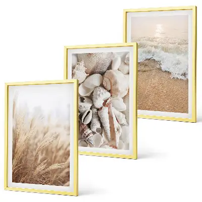 Juego de 3 cuadros con motivos de playa, conchas y olas