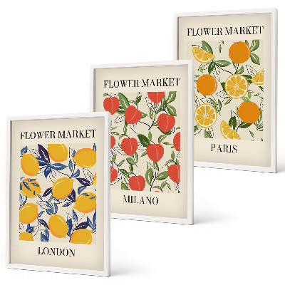 Set de 3 cuadros para salón Carteles de flores en las ciudades