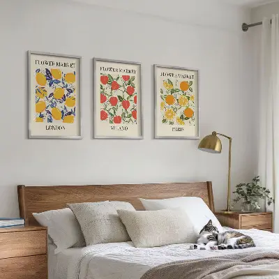 Set de 3 cuadros de flores diseño con temática de ciudades para salón