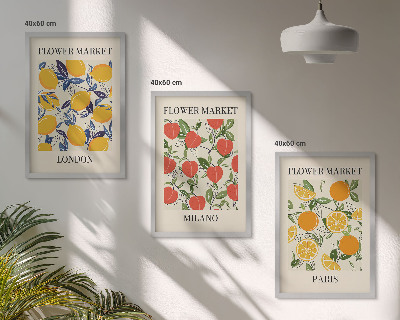 Set de 3 cuadros para salón Carteles de flores en las ciudades