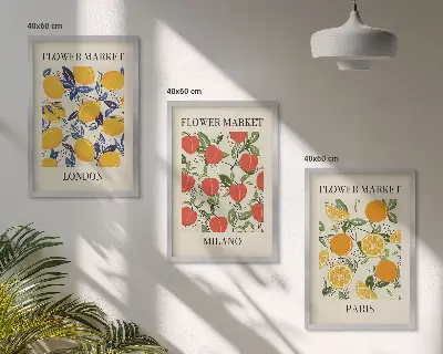 Set de 3 cuadros de flores diseño con temática de ciudades para salón