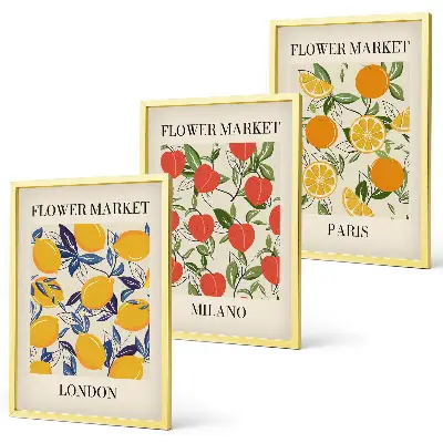 Set de 3 cuadros de flores diseño con temática de ciudades para salón
