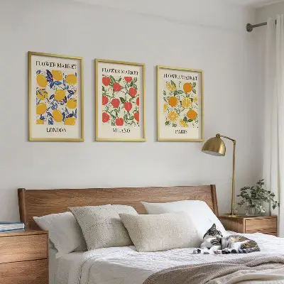 Set de 3 cuadros de flores diseño con temática de ciudades para salón