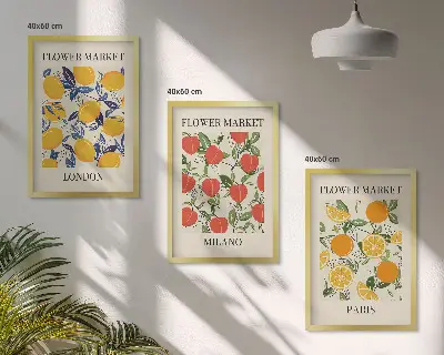 Set de 3 cuadros de flores diseño con temática de ciudades para salón