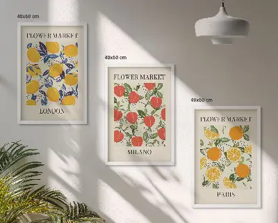 Set de 3 cuadros de flores diseño con temática de ciudades para salón