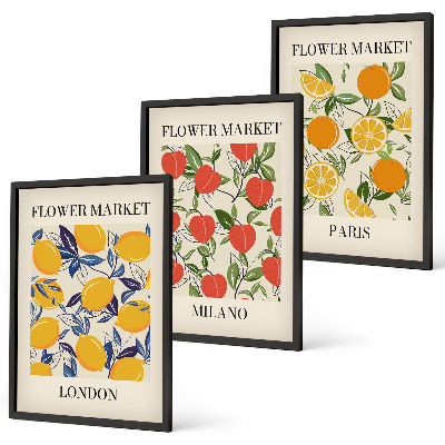 Set de 3 cuadros para salón Carteles de flores en las ciudades