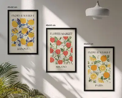 Set de 3 cuadros de flores diseño con temática de ciudades para salón