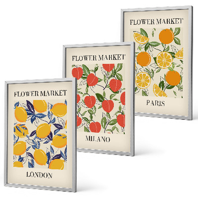 Set de 3 cuadros para salón Carteles de flores en las ciudades