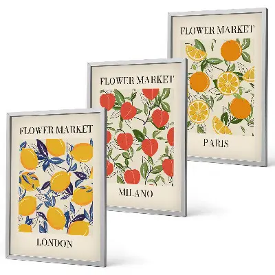 Set de 3 cuadros de flores diseño con temática de ciudades para salón