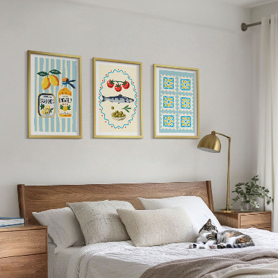 Juego de 3 cuadros Ilustraciones de cocinas de estilo mediterráneo