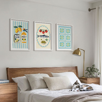 Juego de 3 cuadros Ilustraciones de cocinas de estilo mediterráneo
