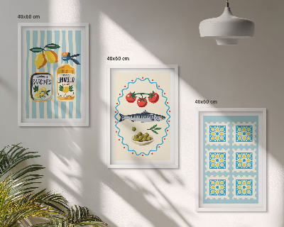 Juego de 3 cuadros Ilustraciones de cocinas de estilo mediterráneo
