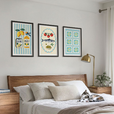 Juego de 3 cuadros Ilustraciones de cocinas de estilo mediterráneo