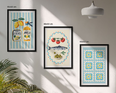 Juego de 3 cuadros Ilustraciones de cocinas de estilo mediterráneo