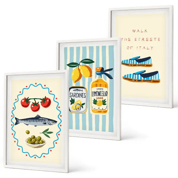 Set de 3 cuadros para salón con imágenes de estilo de vida de sabores italianos