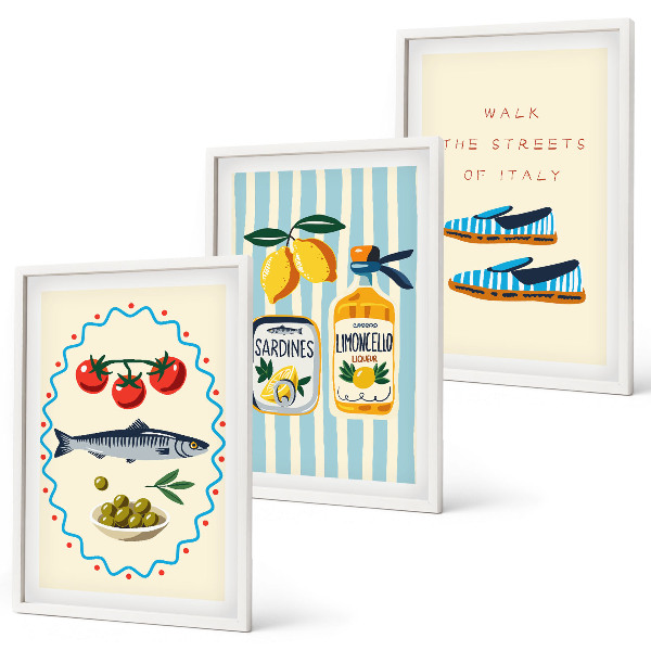 Set de 3 cuadros para salón Imágenes de estilo de vida con sabores italianos