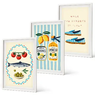 Set de 3 cuadros para salón con imágenes de estilo de vida de sabores italianos