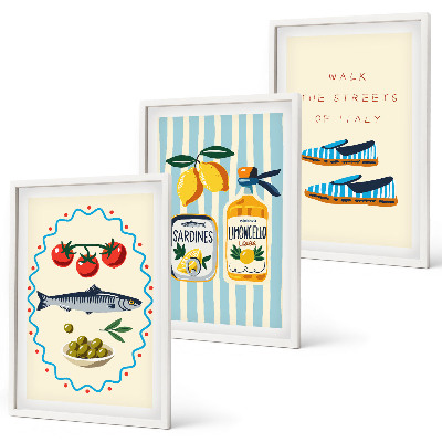 Set de 3 cuadros para salón Imágenes de estilo de vida con sabores italianos