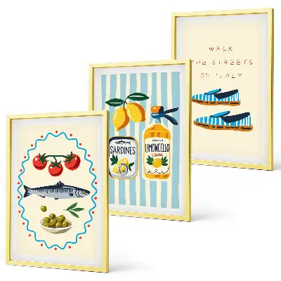 Set de 3 cuadros para salón con imágenes de estilo de vida de sabores italianos