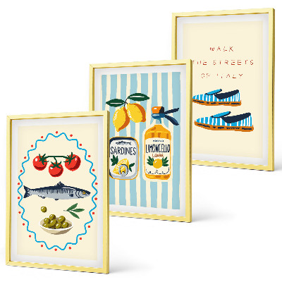Set de 3 cuadros para salón Imágenes de estilo de vida con sabores italianos