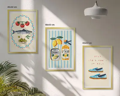 Set de 3 cuadros para salón con imágenes de estilo de vida de sabores italianos