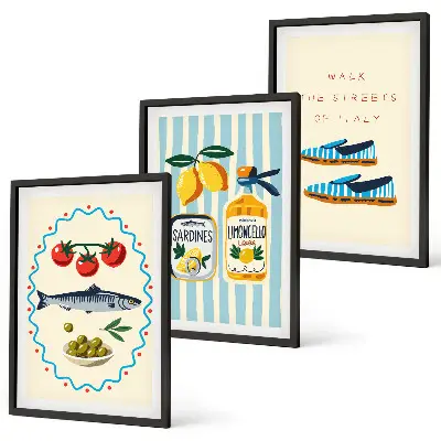Set de 3 cuadros para salón con imágenes de estilo de vida de sabores italianos