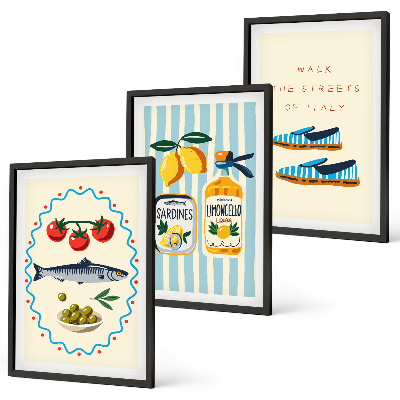 Set de 3 cuadros para salón Imágenes de estilo de vida con sabores italianos
