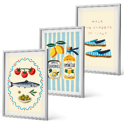 Set de 3 cuadros para salón Imágenes de estilo de vida con sabores italianos